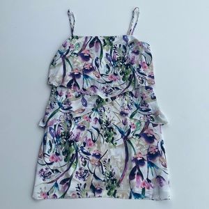 AMANDA UPRICHARD Floral Watercolor Layered Mini Dress Medium